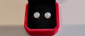 Elegant New Round Cut Halo Design Sim Diamond Stud Earrings~925 Sterling Silver
